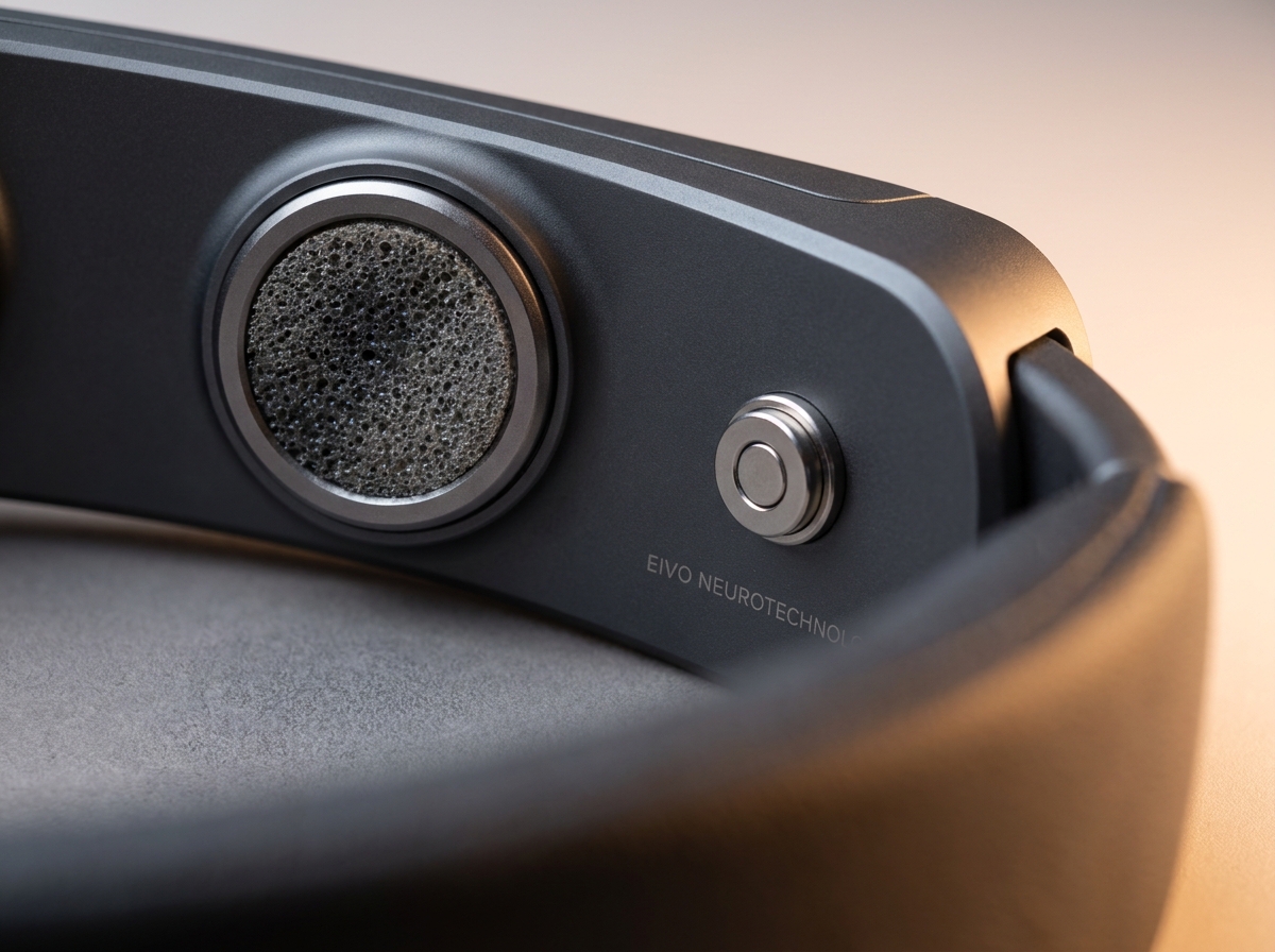 EIVO Pro macro detail showing laser etched branding, magnetic electrode snap pin, and porous saline contact sponge